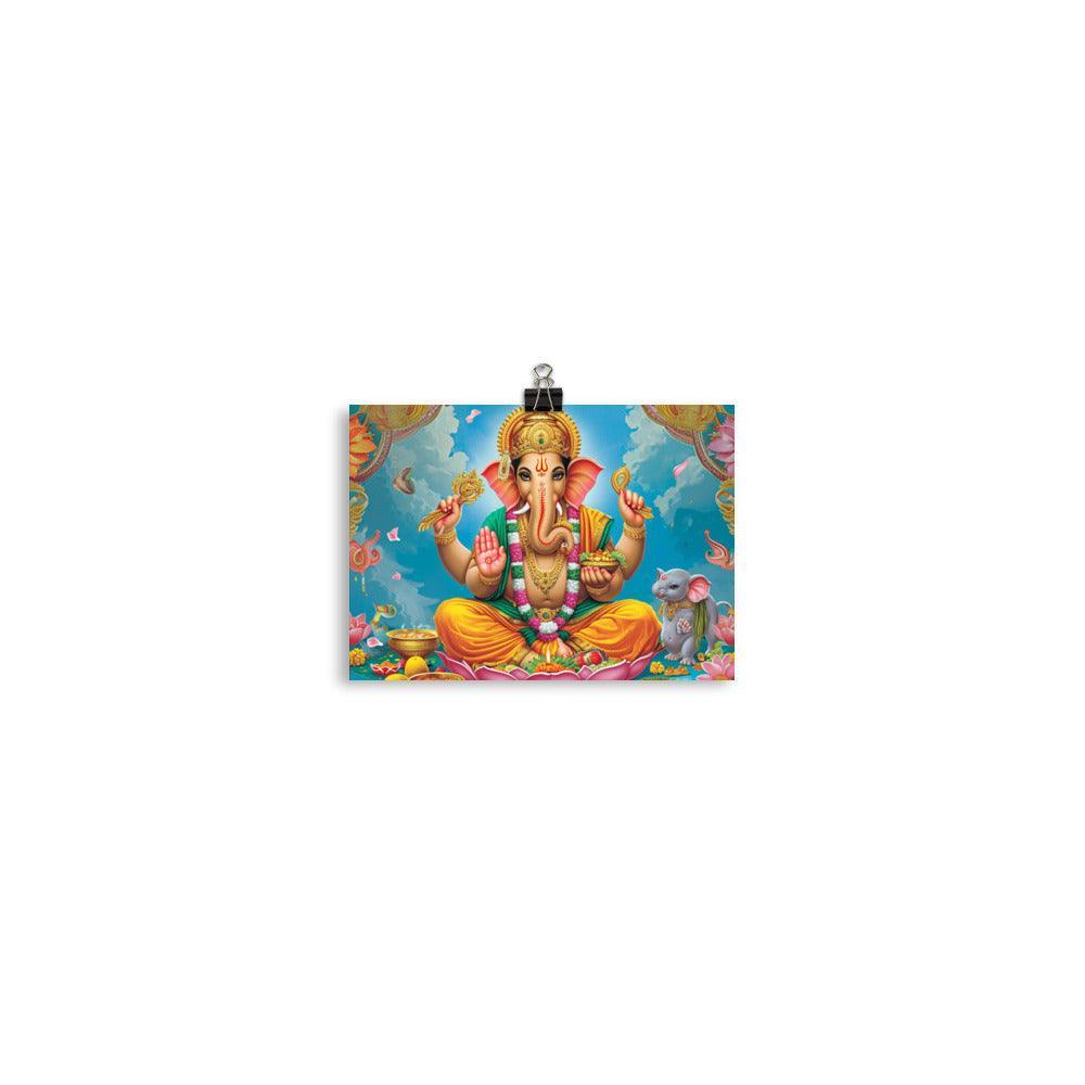 Ganesha Serene Deity with Mouse and Marigolds Poster - Oh Posters