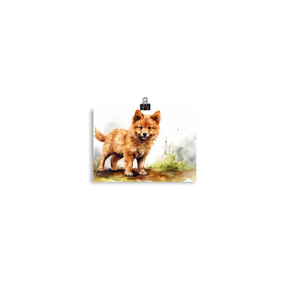 Finnish Spitz Puppy Playful Watercolor Art Poster - Oh Posters