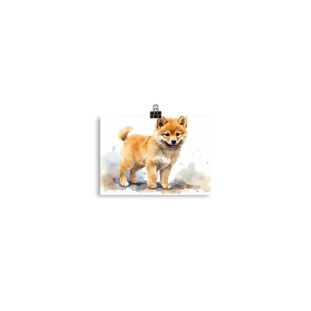 Finnish Spitz Puppy Curious Watercolor Illustration Poster - Oh Posters