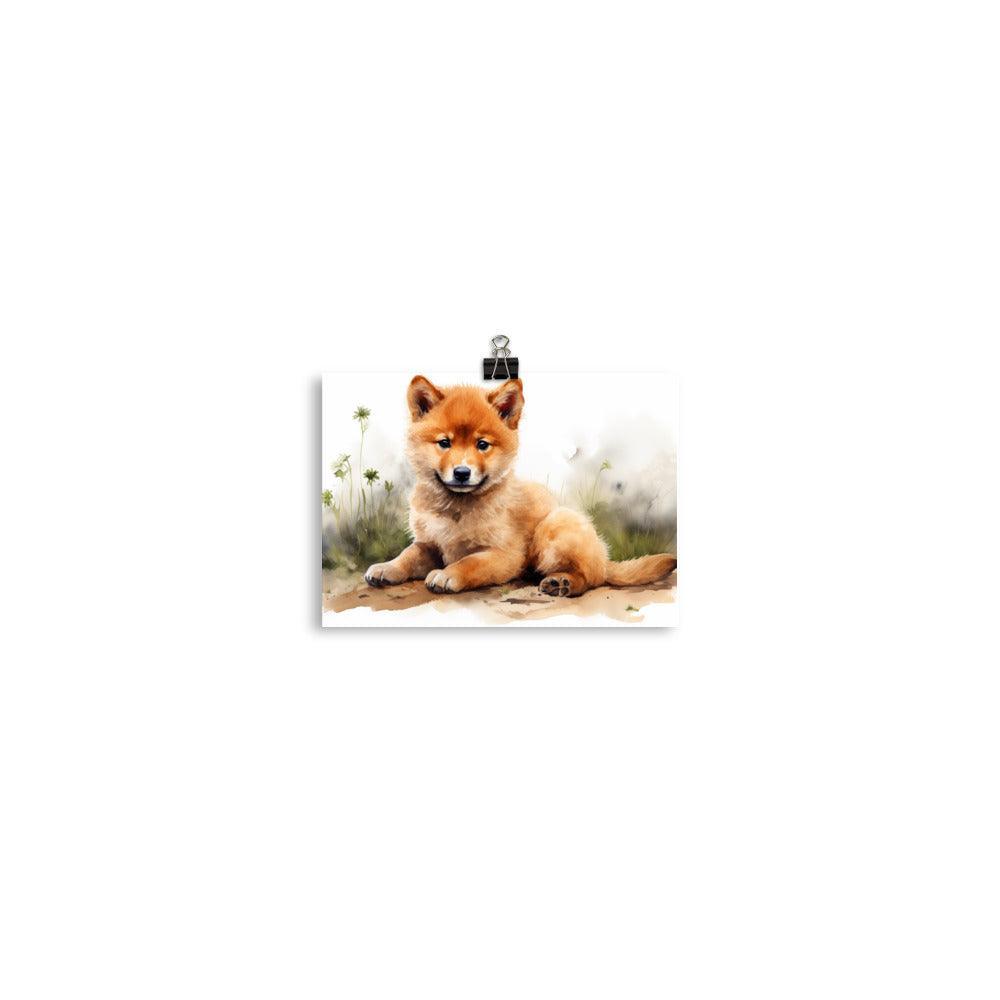 Finnish Spitz Puppy Relaxing Watercolor Artwork Poster - Oh Posters