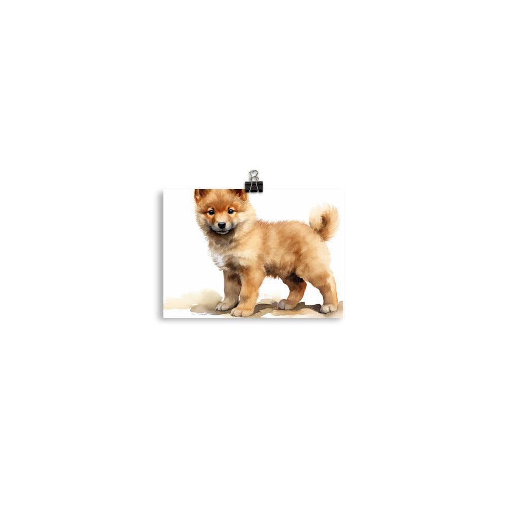 Finnish Spitz Puppy Attentive Watercolor Portrait Poster - Oh Posters