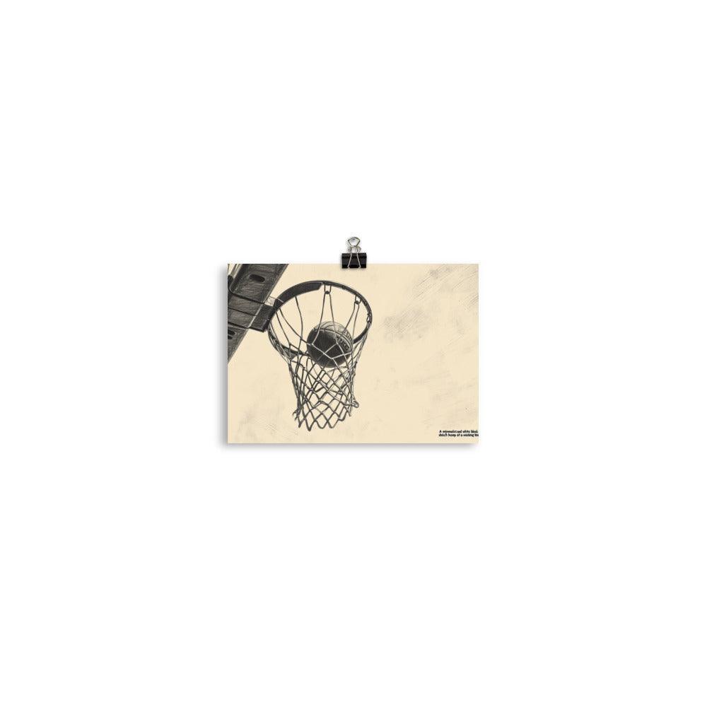 Monochrome Hoop Sketch Basketball Poster - Oh Posters