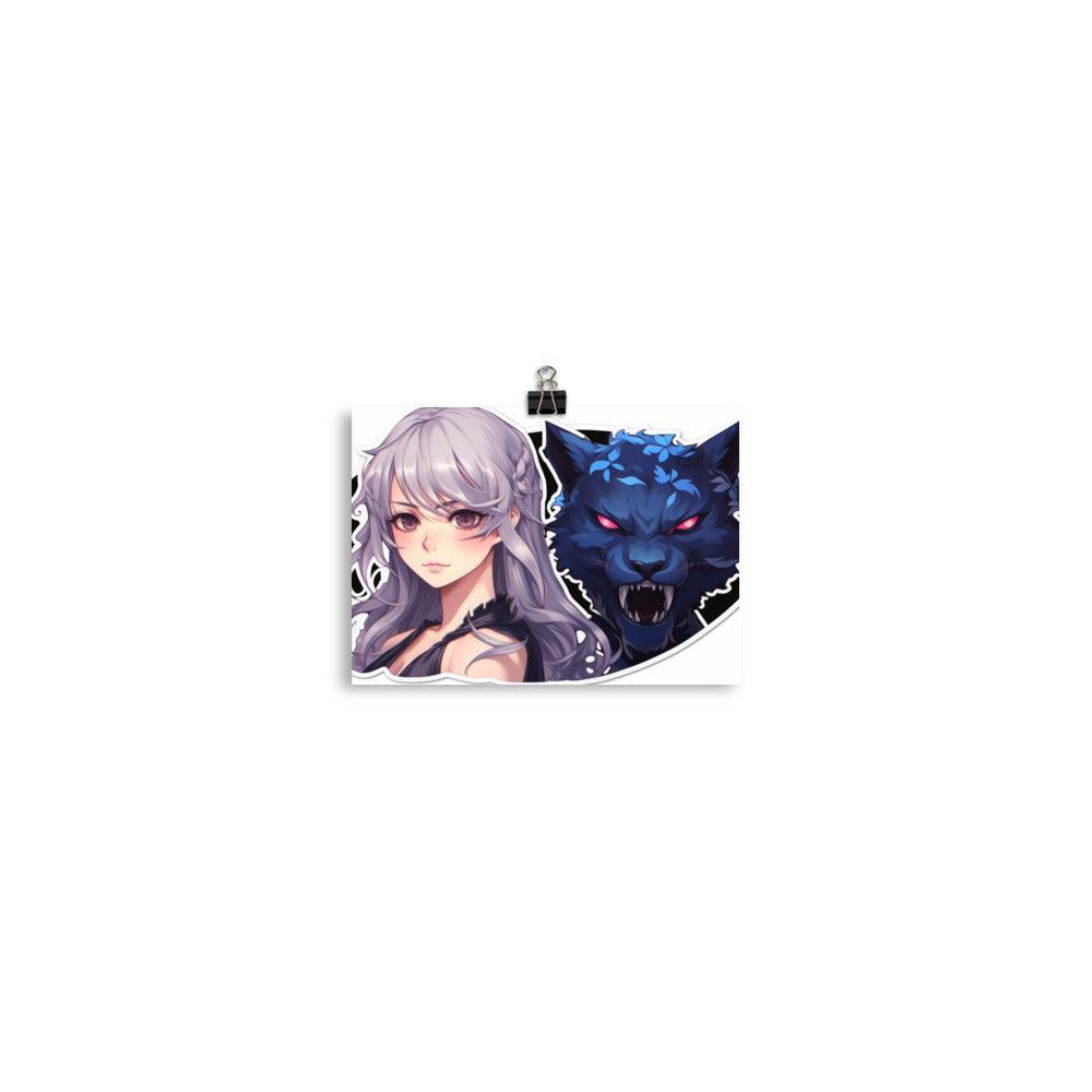 Fierce Companion Anime Girl and Wolf Poster - Oh Posters