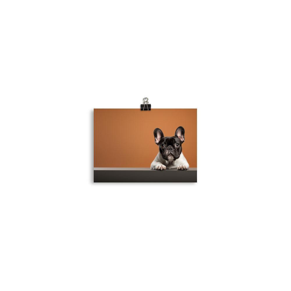 Peeking French Bulldog Realistic Portrait Burnt Orange Poster - Oh Posters