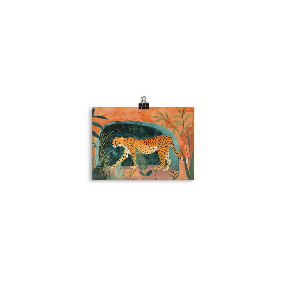 Serene Cheetah Orange Hues Nature Painting Poster - Oh Posters