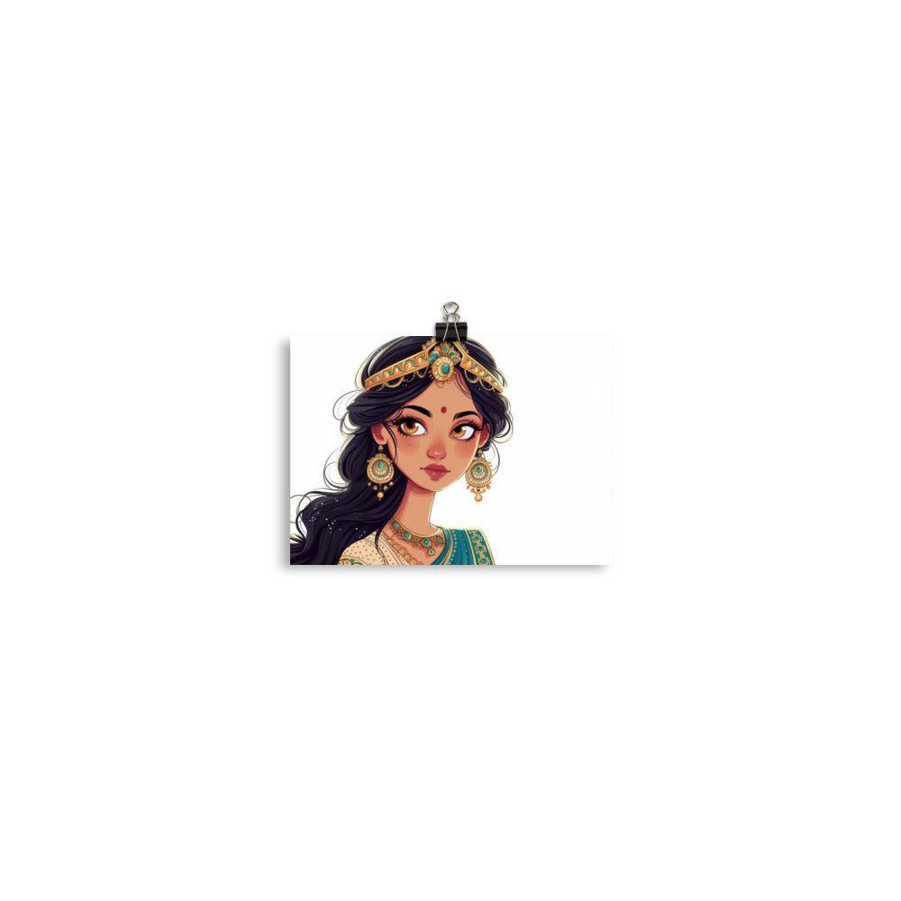 Traditional Indian Jewelry Adorned Princess Illustration Poster - Oh Posters