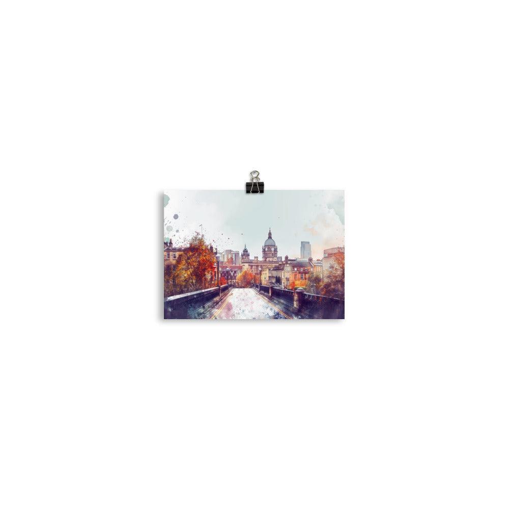 Leeds Autumnal Watercolor Cityscape Poster - Oh Posters