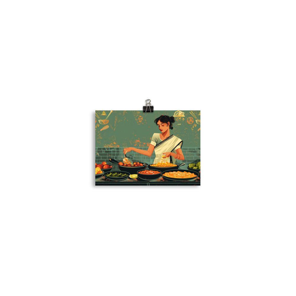 Indian Culinary Experience Woman Cooking Art Poster - Oh Posters