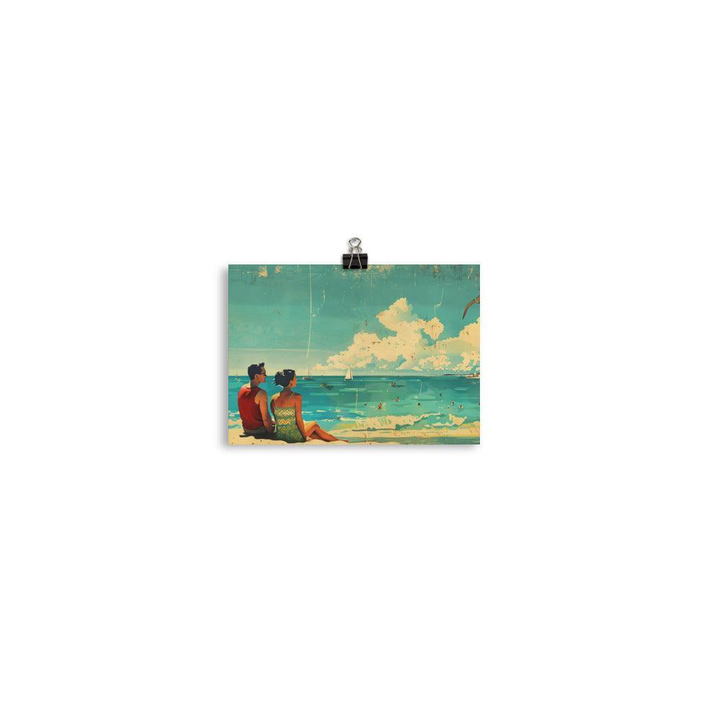 Seaside Couple Relaxation Vintage Style Poster - Oh Posters