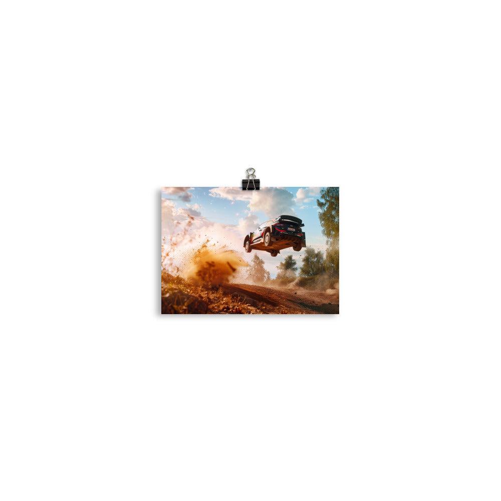 Dusty Trail High-Speed Rally Car Leap Poster - Oh Posters