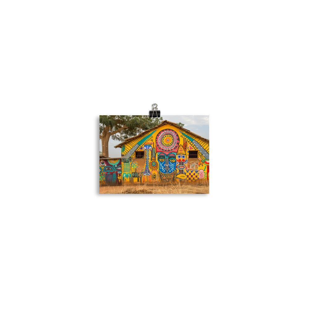 Colorful Burkina Faso Village Mural Art Poster - Oh Posters