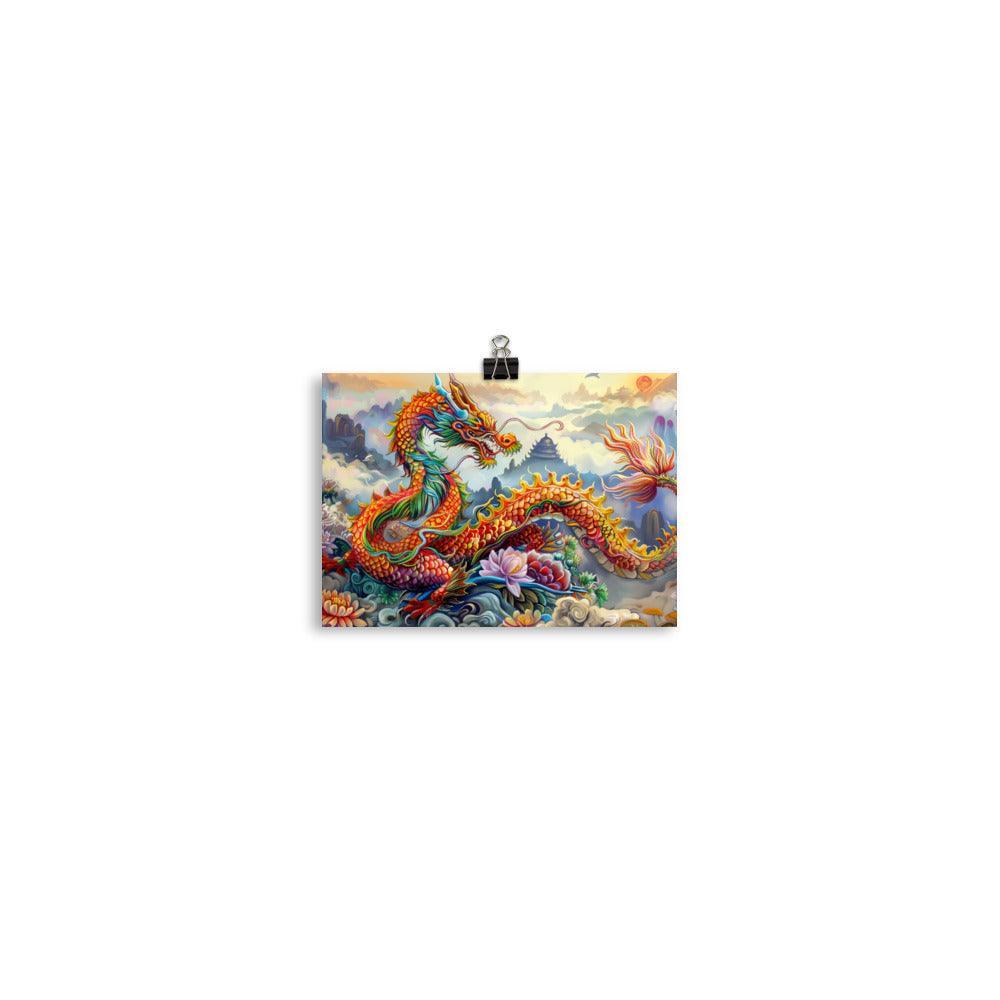 China Vibrant Dragon and Floral Fantasy Art Poster - Oh Posters