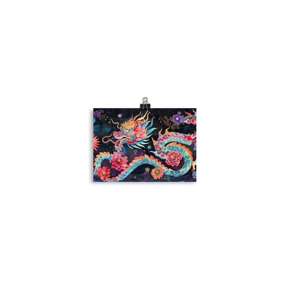 China Mythical Dragon and Night Blossoms Poster - Oh Posters