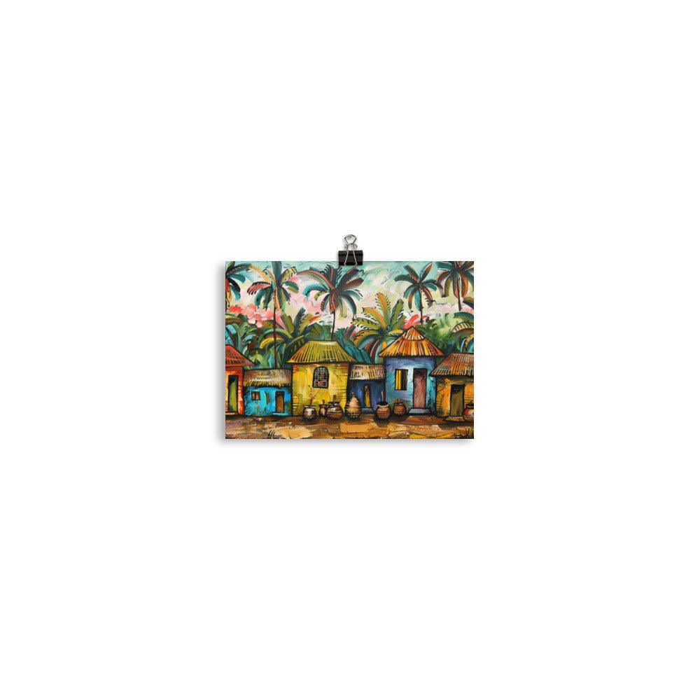 Congo Colorful Village Huts Tropical Art Poster - Oh Posters