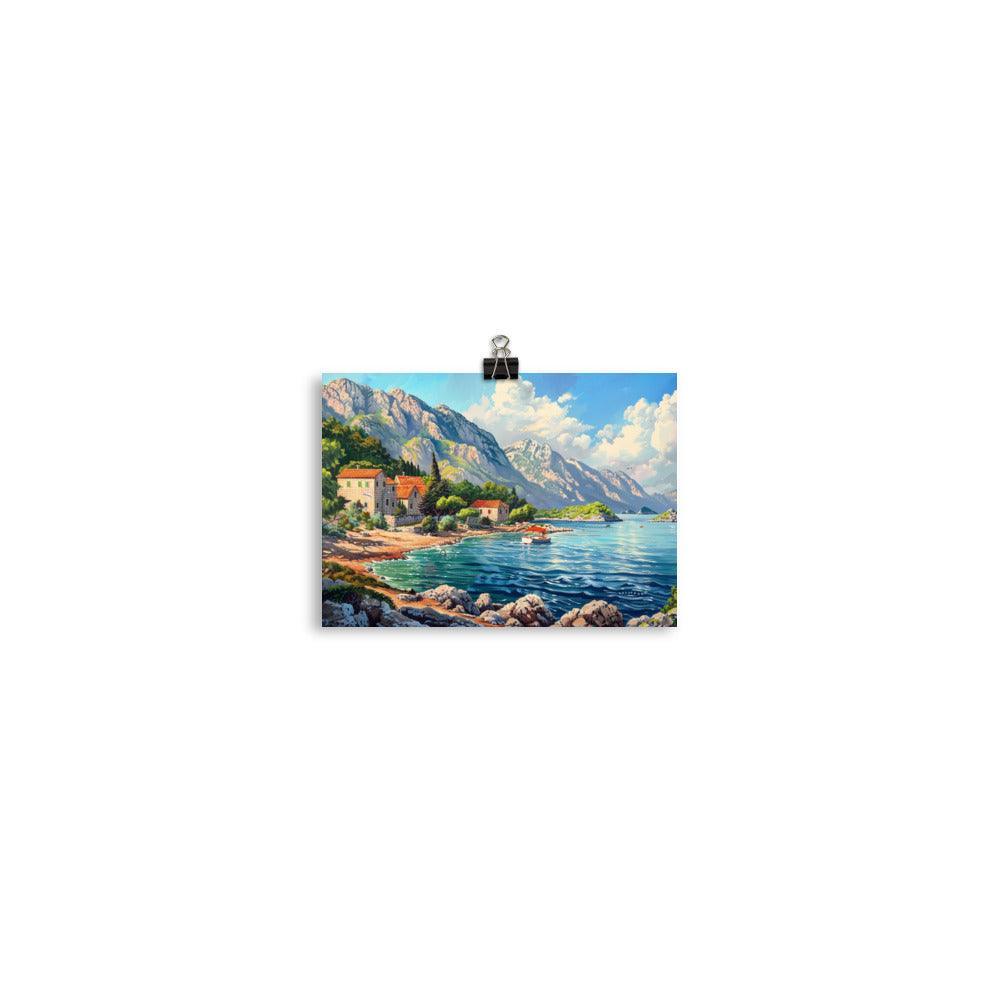 Croatia Serene Coastline and Mountains Landscape Painting Poster - Oh Posters