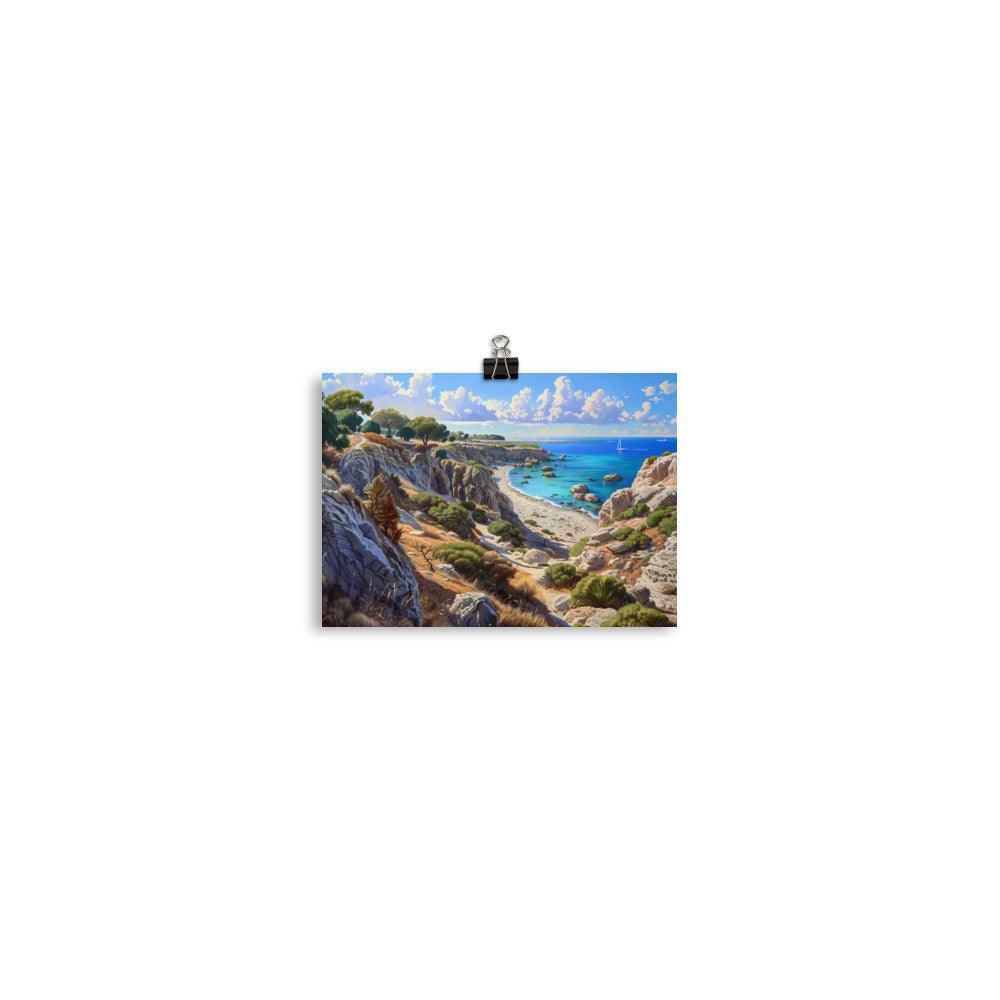 Cyprus Secluded Cove and Rocky Cliffs Landscape Painting Poster - Oh Posters