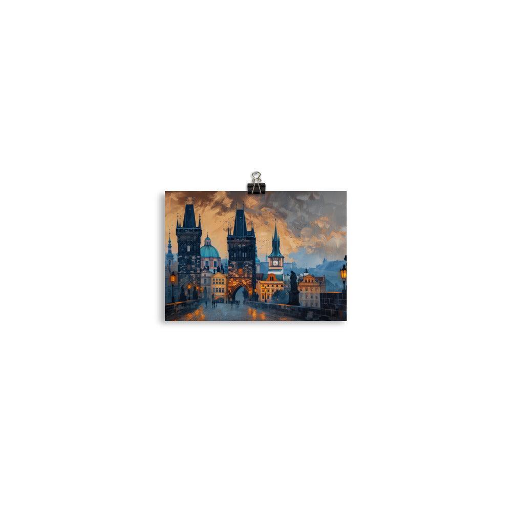 Czech Republic Charles Bridge and Historic Skyline Sunset View Poster - Oh Posters