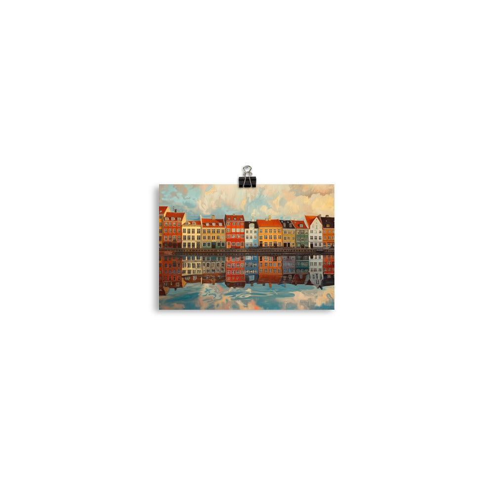 Copenhagen Denmark Waterfront Reflections Painting Poster - Oh Posters