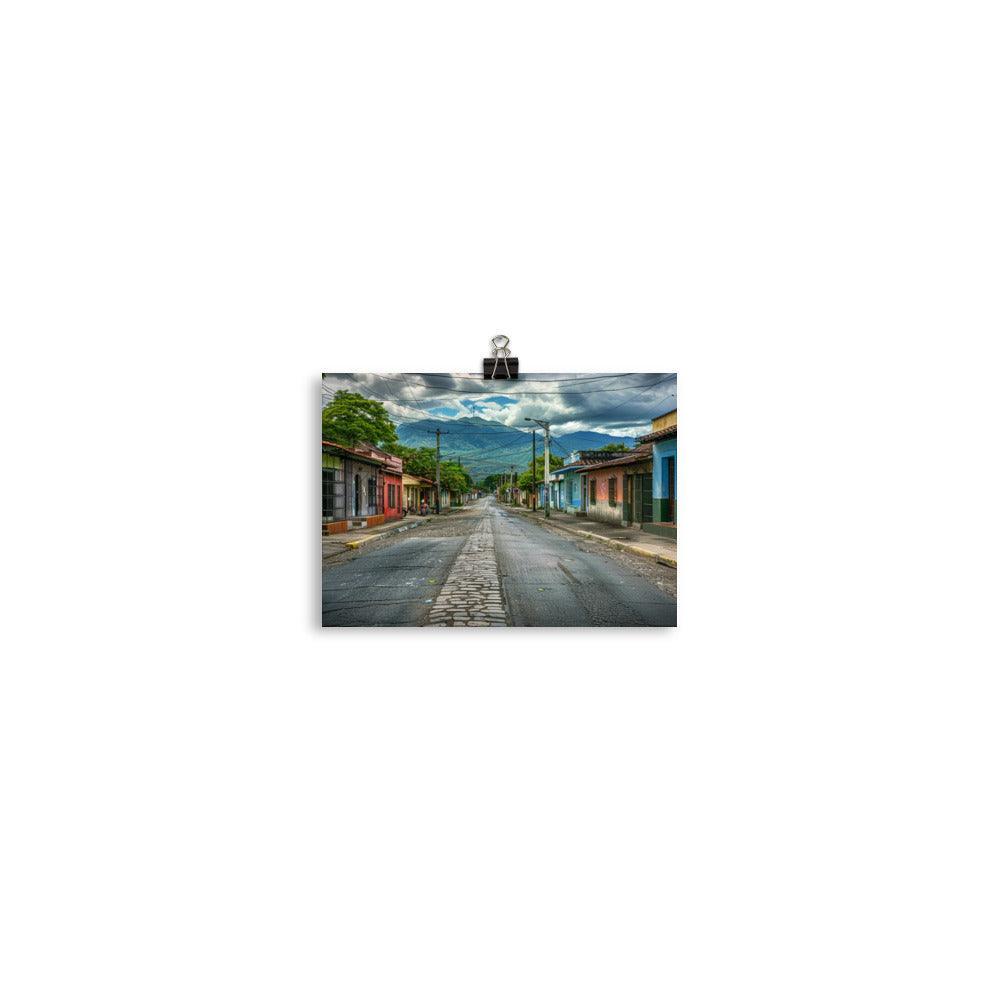 El Salvador Quiet Street Mountain View Poster - Oh Posters