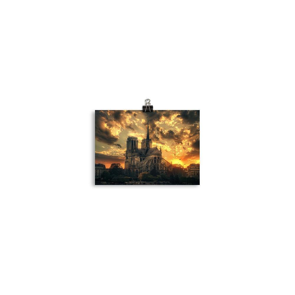 France Paris Notre Dame Cathedral Dramatic Sunset Poster - Oh Posters