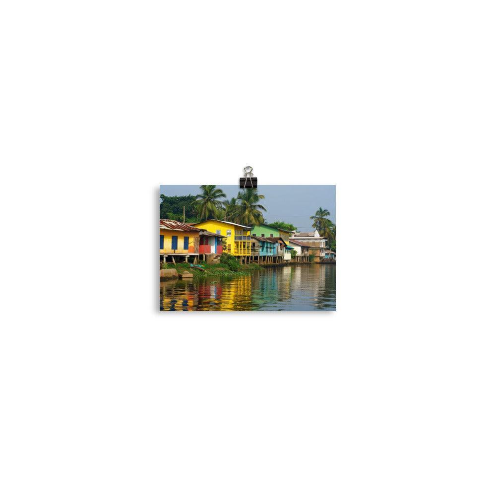 Ghana Vibrant Riverside Colorful Houses Poster - Oh Posters