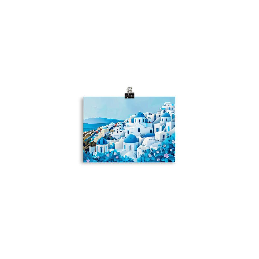 Greece Santorini Blue Domes Seaside Village Poster - Oh Posters