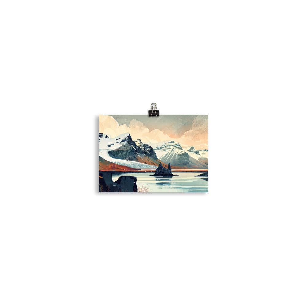 Iceland Glacial Mountain Scenic Illustration Poster - Oh Posters