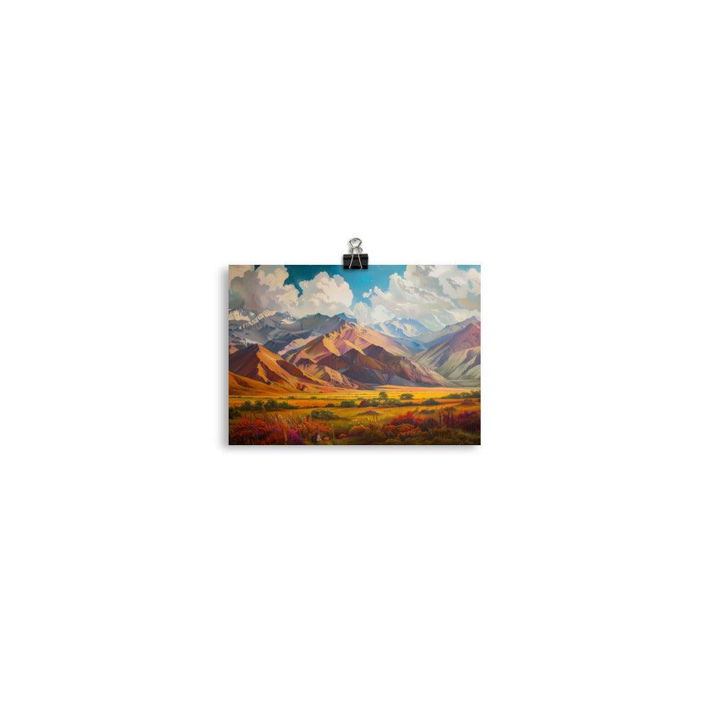 Kyrgyzstan Colorful Mountain Landscape Art Poster - Oh Posters