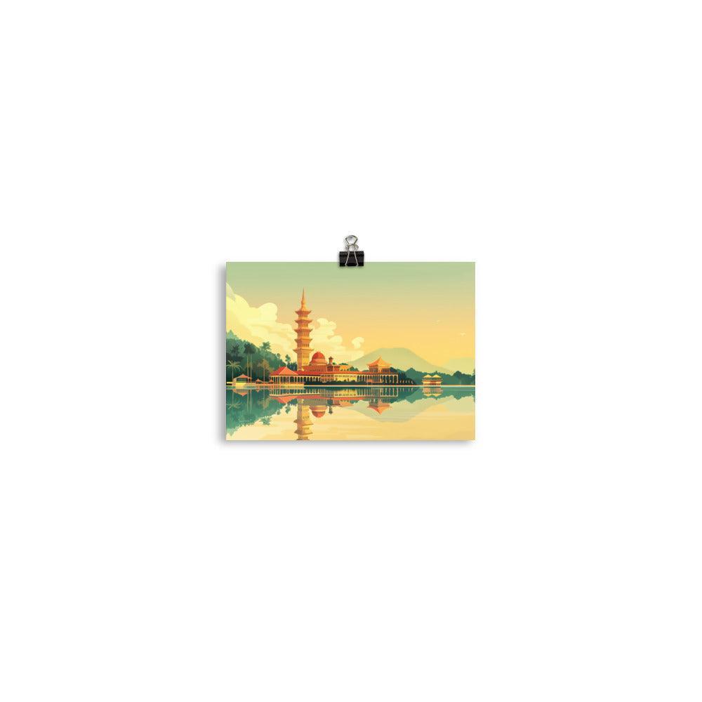Malaysia Tranquil Pagoda Lakeside Reflection Poster - Oh Posters