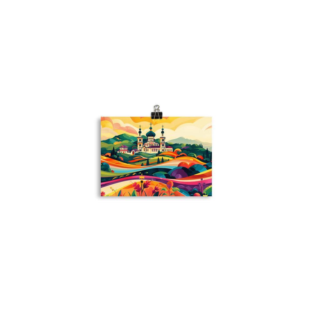 Moldova Colorful Rolling Hills with Orthodox Church Poster - Oh Posters