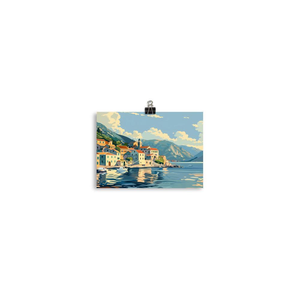 Montenegro Seaside Village Boats Mountain View Poster - Oh Posters