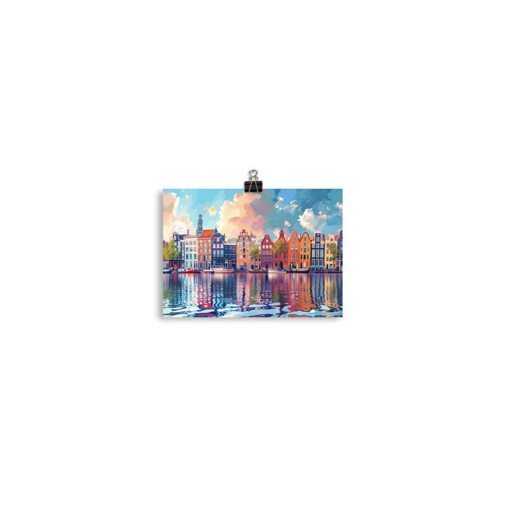 Netherlands Colorful Amsterdam Canal Rowhouses Poster - Oh Posters