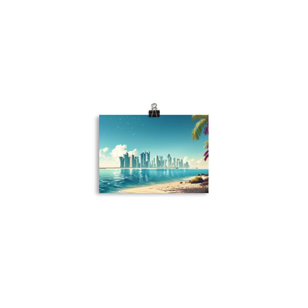 Qatar Modern Coastal Skyline Daytime Poster - Oh Posters