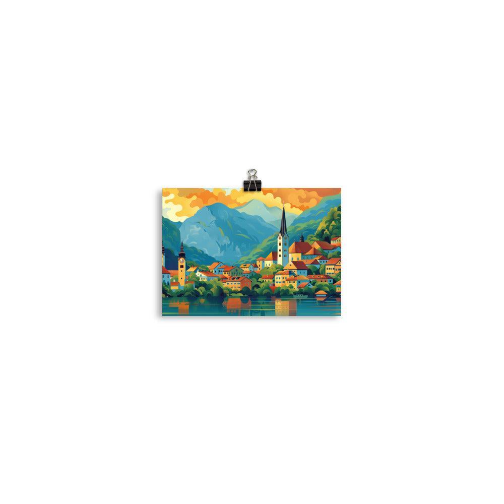 Slovenia Colorful Mountain Village Poster - Oh Posters