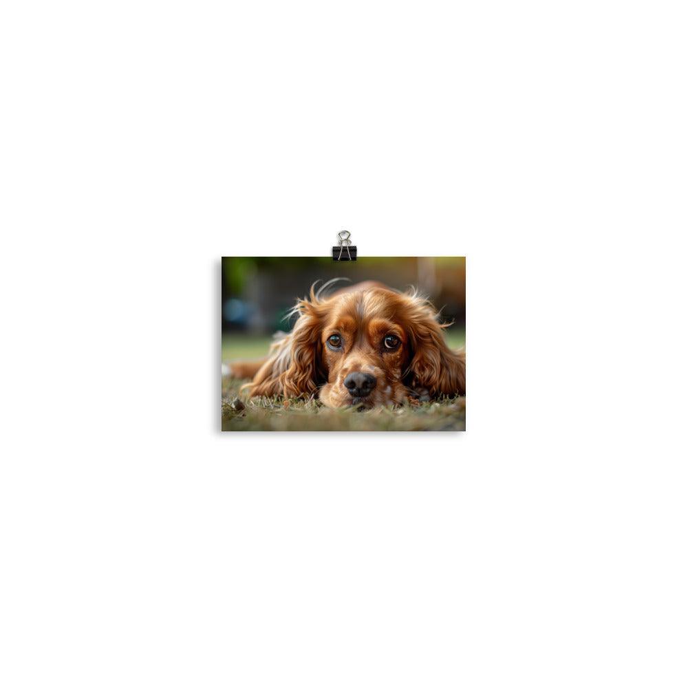 Cocker Spaniel Lying in Grass Close-Up Portrait Poster - Oh Posters