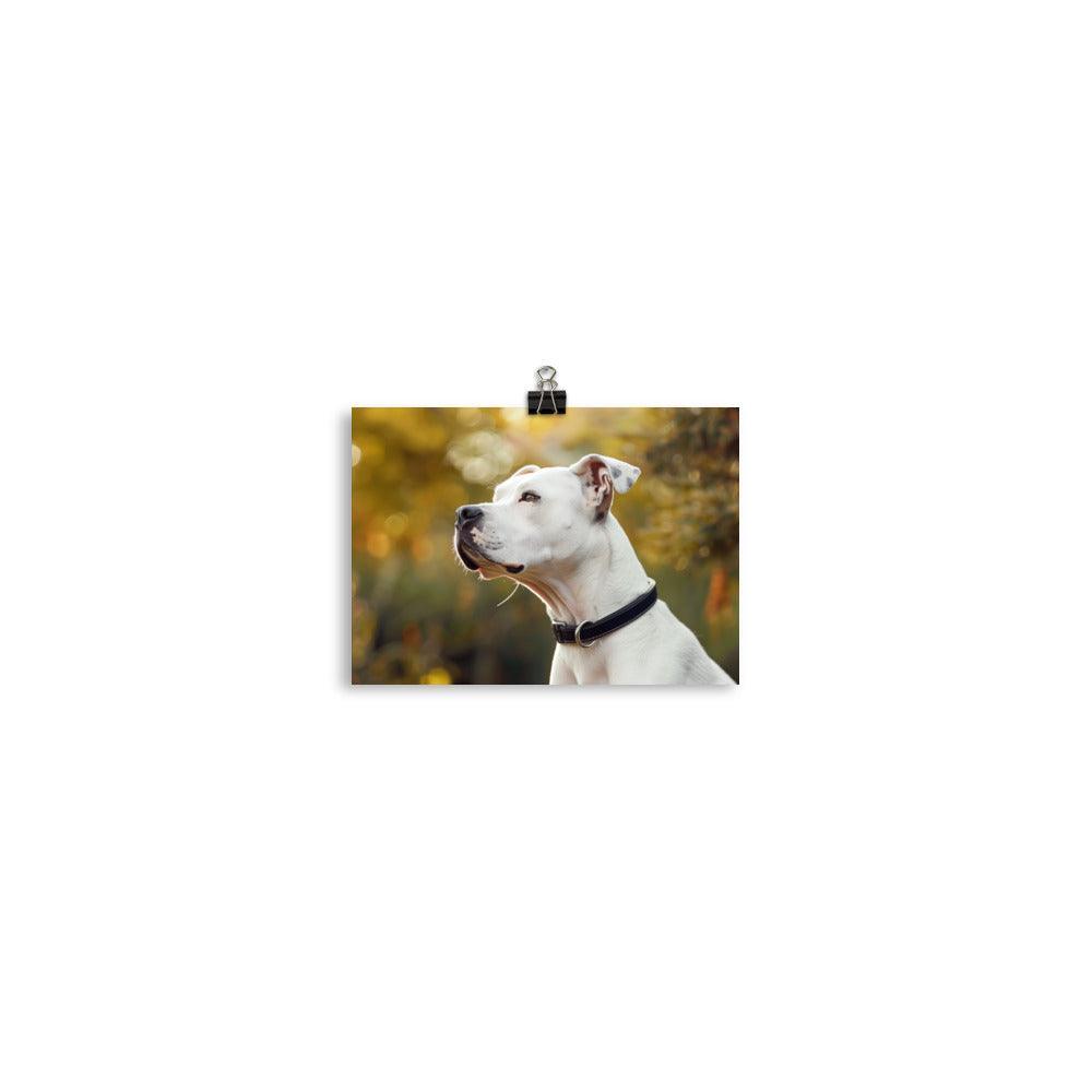 Dogo Argentino Close-Up in Sunlit Garden Portrait Poster - Oh Posters