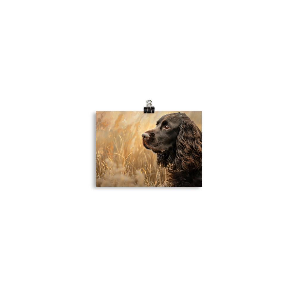 Field Spaniel in Golden Meadow Portrait Poster - Oh Posters