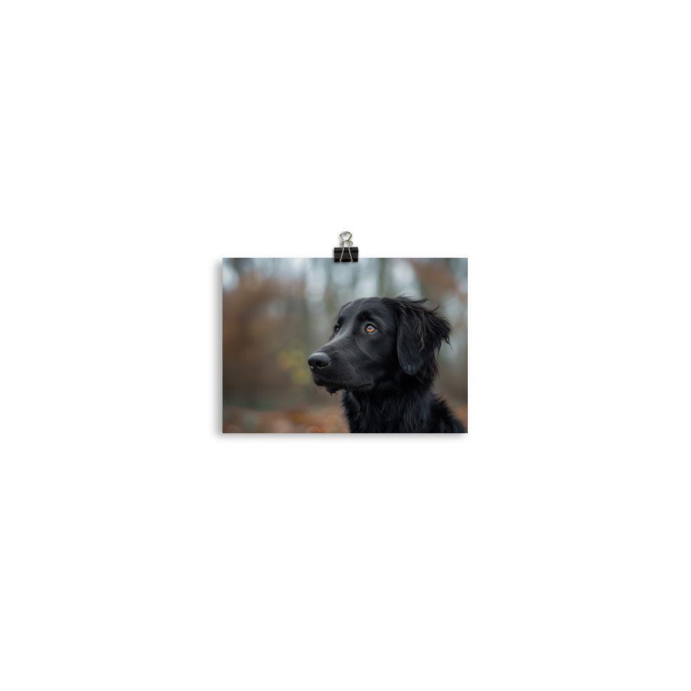 Flat-Coated Retriever in Autumn Forest Portrait Poster - Oh Posters