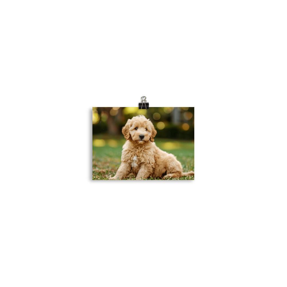 Goldendoodle Puppy in Green Field Poster - Oh Posters