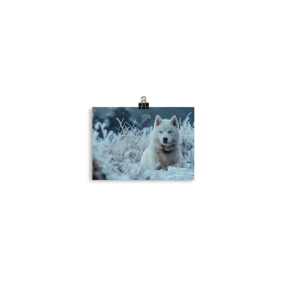 Hokkaido Dog in Snowy Wilderness Landscape Poster - Oh Posters