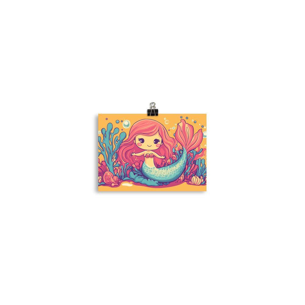 Cute Kids Mermaid Colorful Sea Adventure Art Poster - Oh Posters