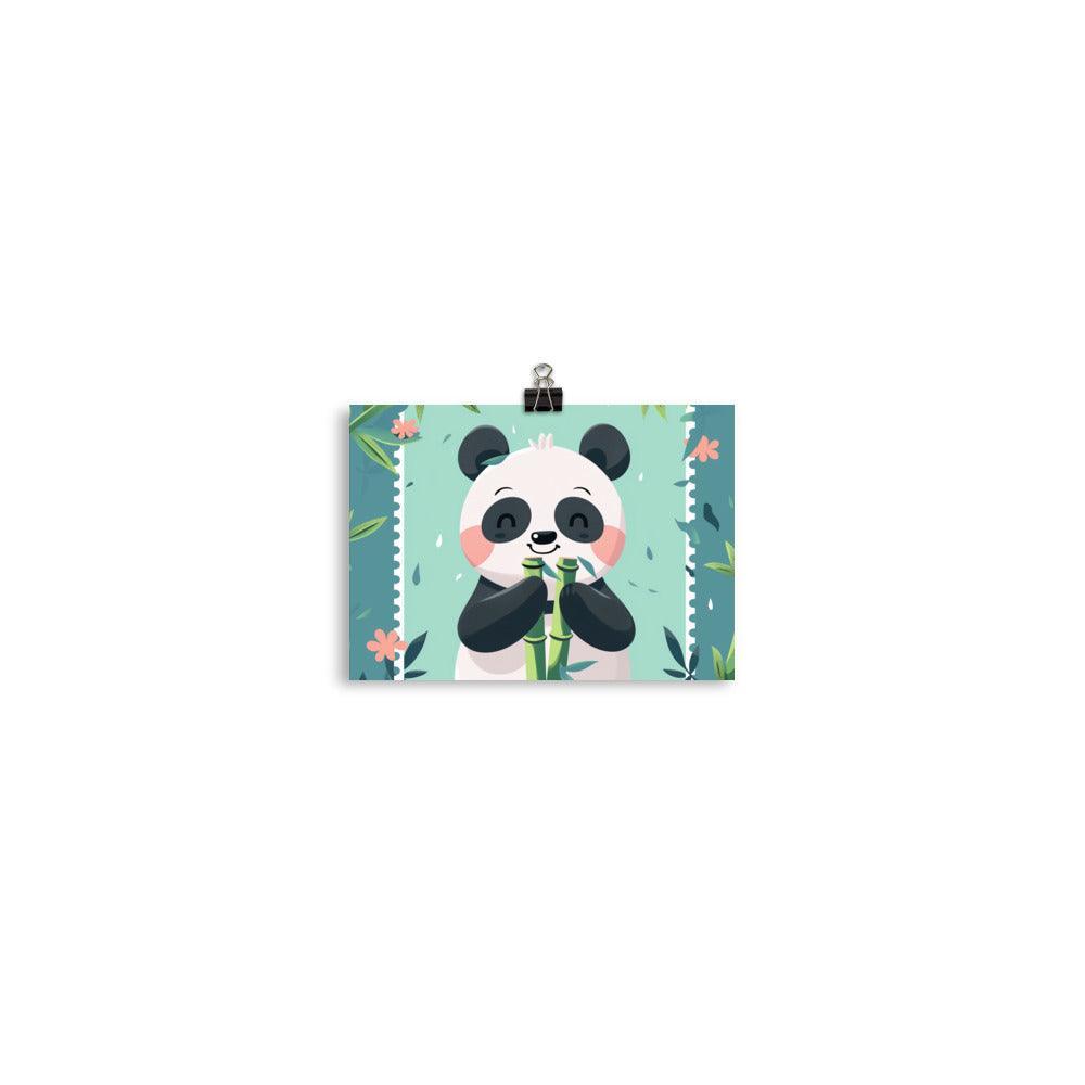 Cute Panda Eating Bamboo Kids Cartoon Illustration Poster - Oh Posters