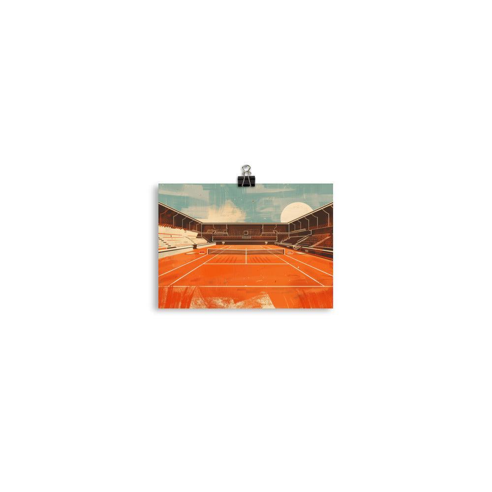 Empty Tennis Court Retro Style Stadium Art Poster - Oh Posters