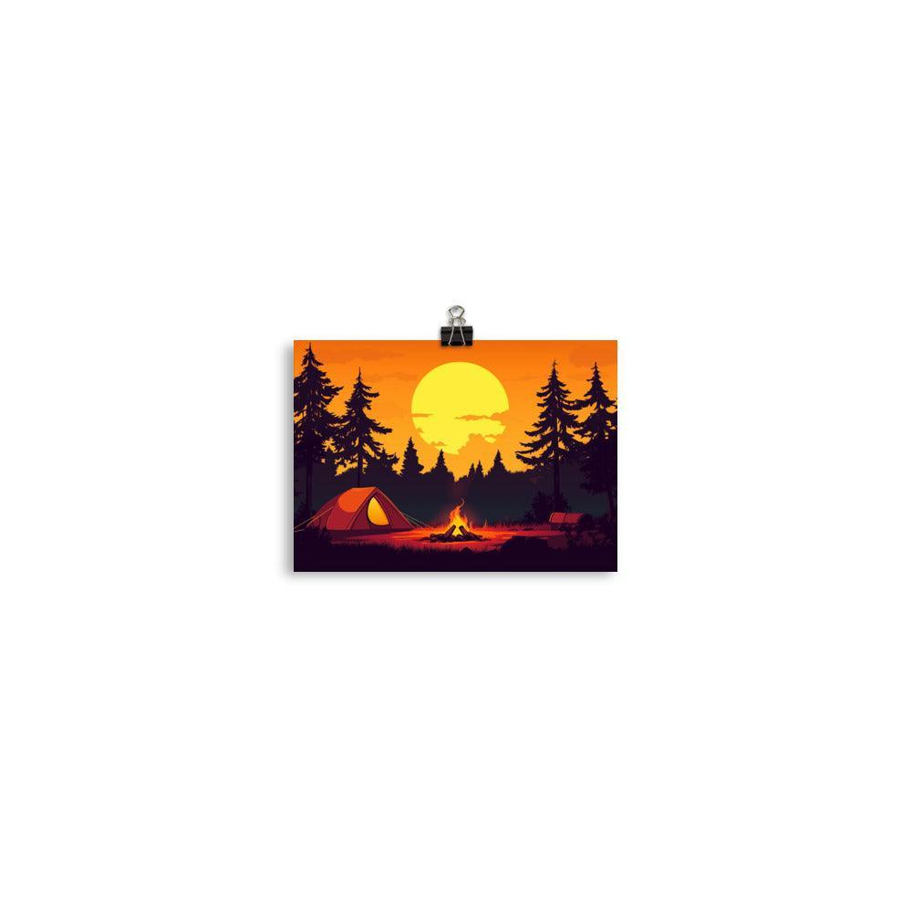 Forest Campfire Under Sunset Adventure Illustration Art Poster - Oh Posters