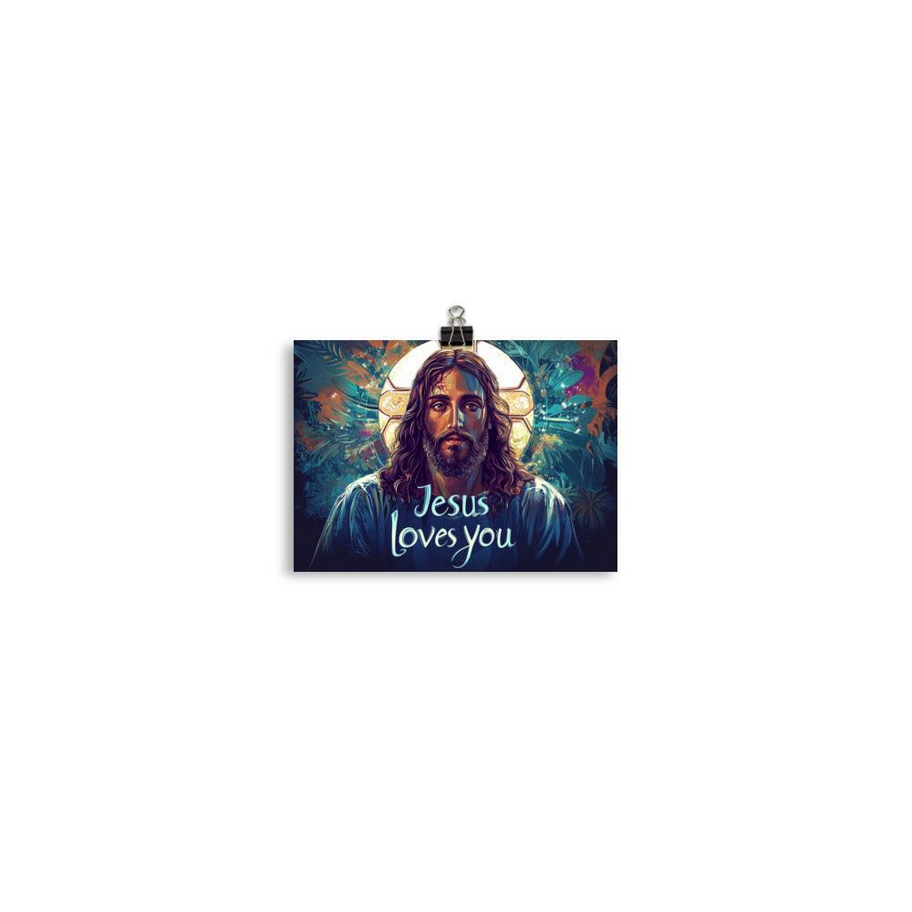 Jesus Loves You Modern Spiritual Art with Halo Poster - Oh Posters