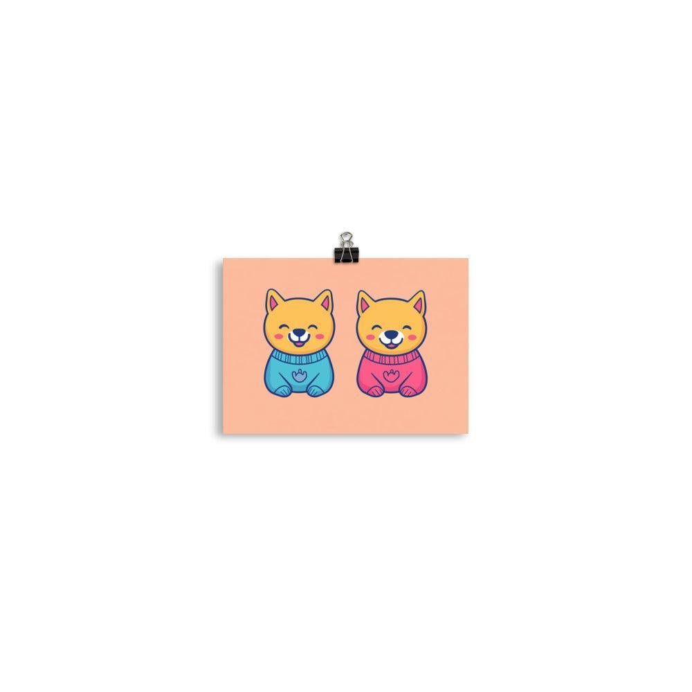 Cute Dingos in Sweaters Pastel Color Digital Art Poster - Oh Posters