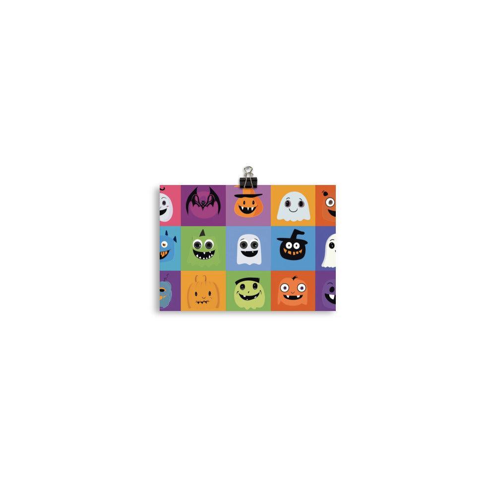 Colorful Halloween Monsters and Ghosts Character Grid Poster - Oh Posters