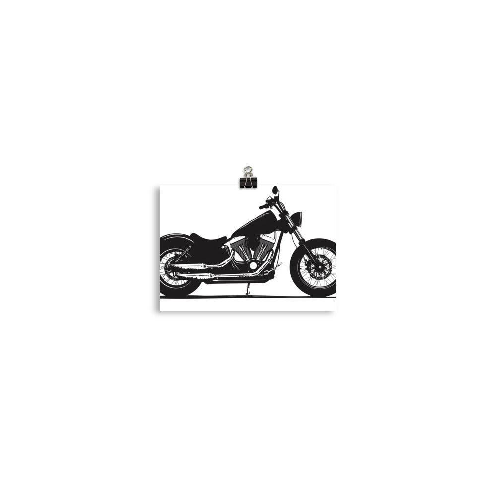 Classic Cruiser Motorcycle Silhouette Black and White Art Poster - Oh Posters