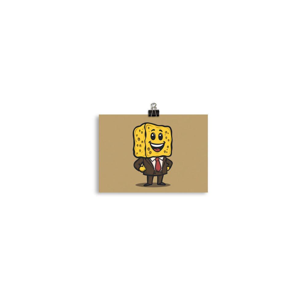 Happy Sponge Businessman Cartoon Illustration Poster - Oh Posters