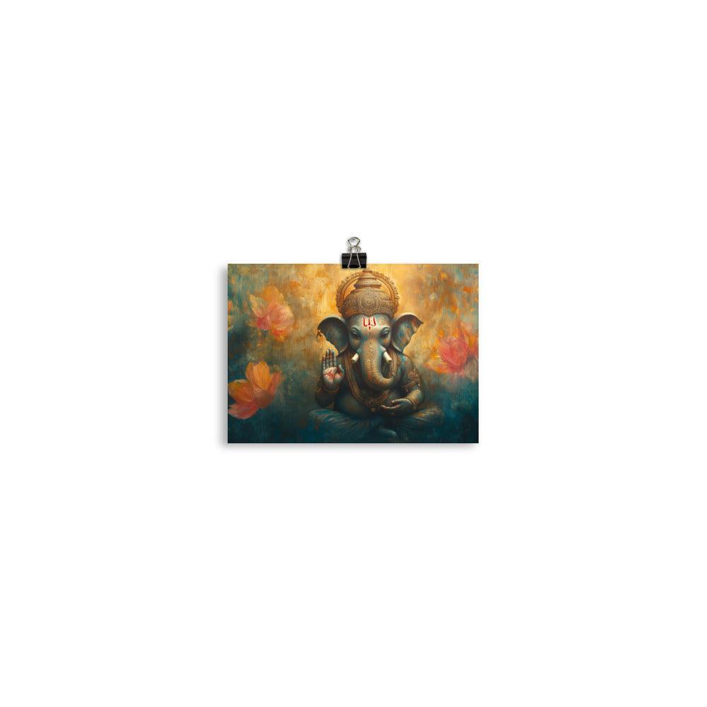 Ganesh Spiritual Art with Lotus Flowers Mystical Painting Poster - Oh Posters